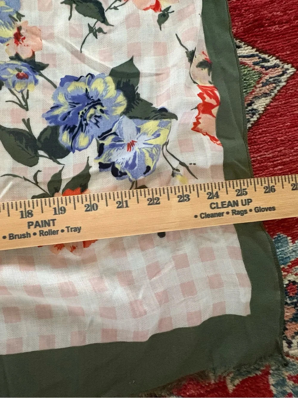 Talbots 100% Viscose Floral Gingham Scarf Wrap Pink Blue Green 68”x 25 1/2”
